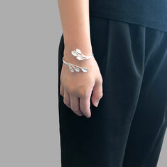 Flower Heart Branches Sterling Sliver Bangle