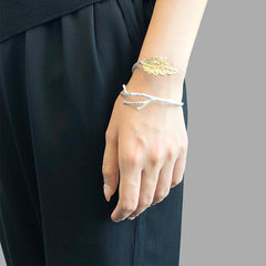 Curved Leaf on Branch Gold Sterling Sliver Bangle