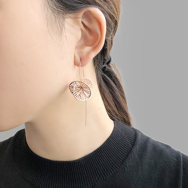 Cutout 3D Twisted Sphere Rose Gold Sterling Silver Pull-Thru Earrings