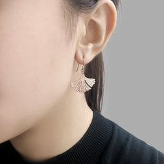 Big Gingko Leaf Rose Gold Sterling Sliver Earrings