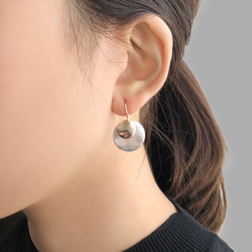 Matt Sliver Circle & Mirror Rose Gold Circle Sterling Sliver Earrings