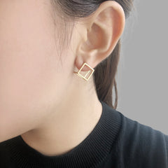 Square Cube Gold Sterling Earrings