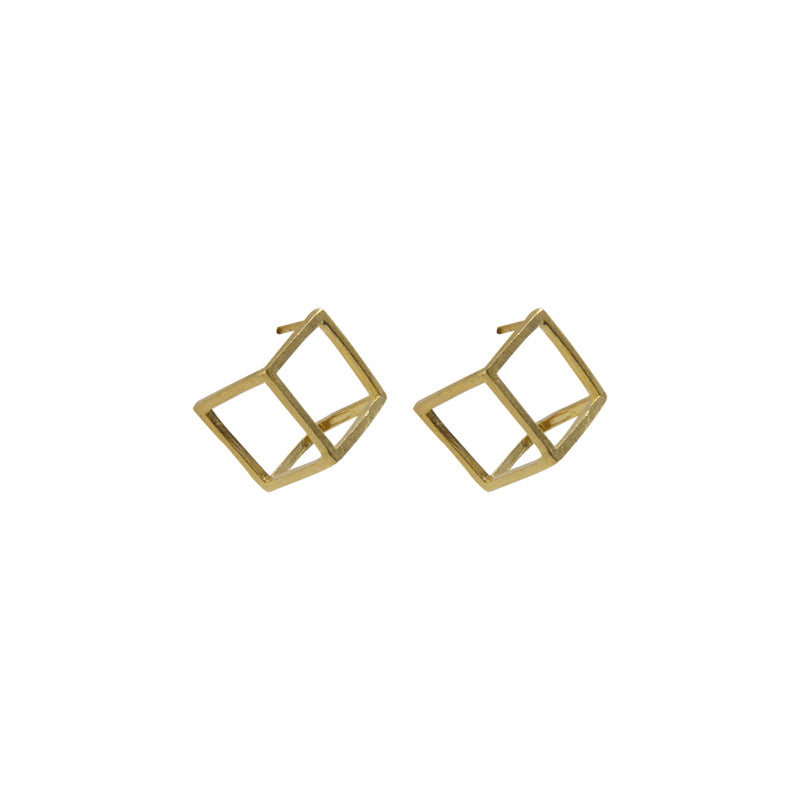 Square Cube Gold Sterling Earrings