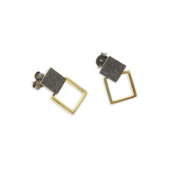 Cutout square Gold & Black Sterling Silver Earrings