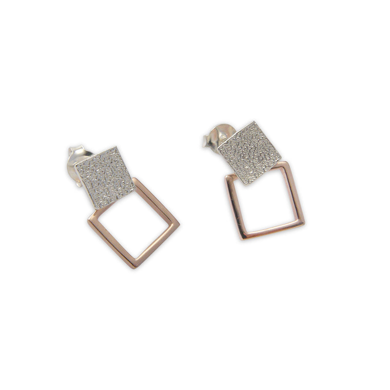 Cutout square Rose Gold & Silver Sterling Silver Earrings