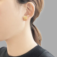 Cutout 3D Twisted Sphere Gold Earrings