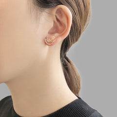 Cutout 3D Twisted Sphere Rose Gold Silver Earrings