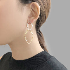 Cutout big Diamond Shinny Gold Sterling Silver Earrings