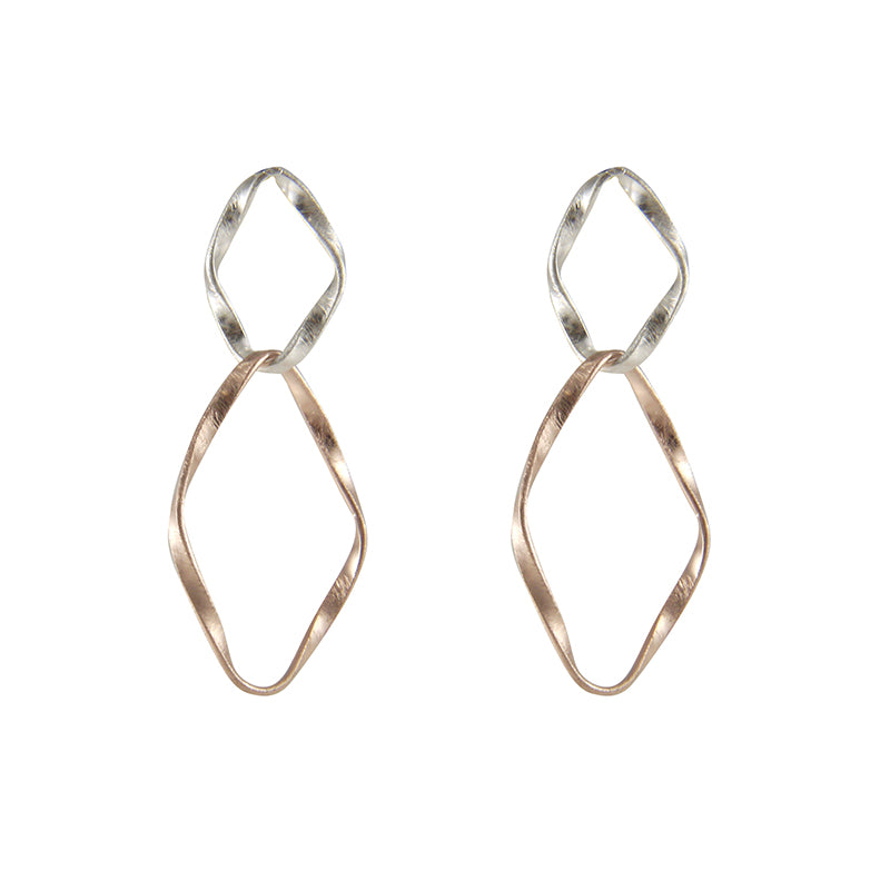 Cutout big Diamond Shinny Rose Gold Sterling Silver Earrings