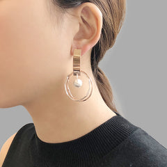 Cutout big circle with drop solid ball Rose Gold Sterling Silver Earrings