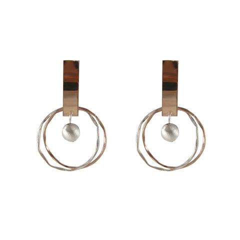 Cutout big circle with drop solid ball Rose Gold Sterling Silver Earrings