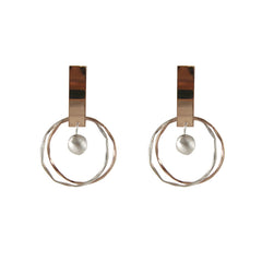 Cutout big circle with drop solid ball Rose Gold Sterling Silver Earrings