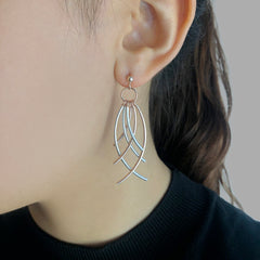 6 cured bar Rose Gold Sterling Silver Earrings