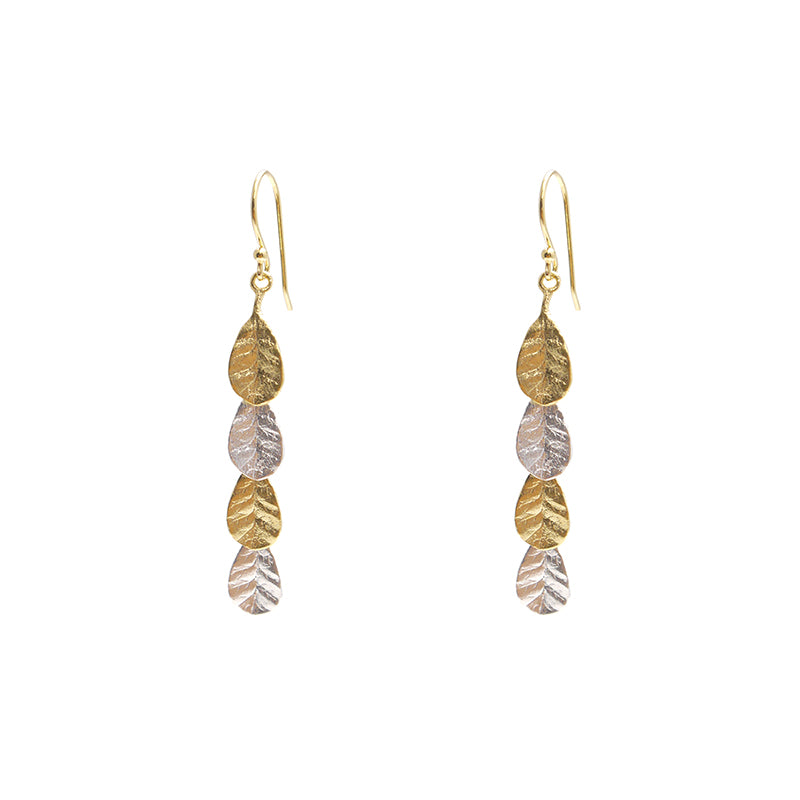 4 small leaves Silver and Gold Sterling Silver Earrings
