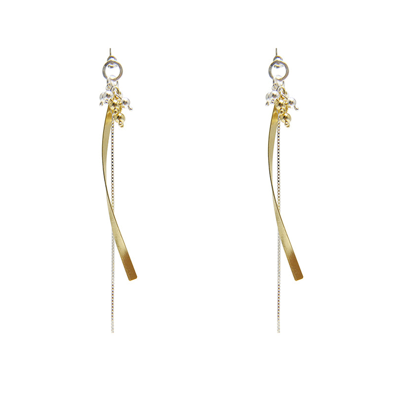 Mini Balls with Long Curved Chain Silver and Gold Sterling Sliver Earrings