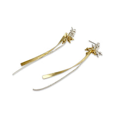 Mini Balls with Long Curved Chain Silver and Gold Sterling Sliver Earrings