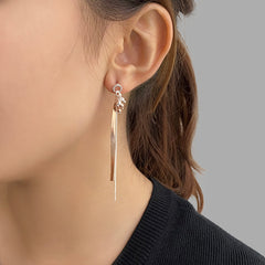 Mini Balls with Long Curved Chain Silver and Rose Gold Sterling Sliver Earrings