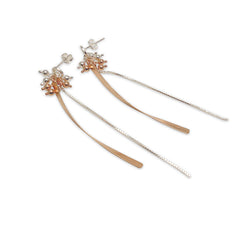 Mini Balls with Long Curved Chain Silver and Rose Gold Sterling Sliver Earrings