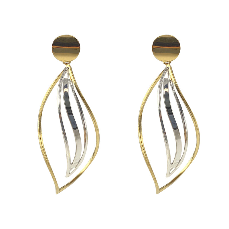 Cutout Curved Leaf Silver and Gold Sterling Silver Earrings