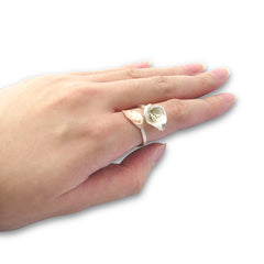 Big flower small leaf Rose Gold Sterling Ring