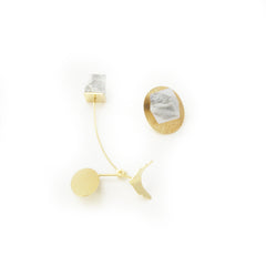 Oval Wing With Black Marble Gold Sterling Sliver Earrings