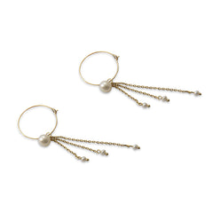 Trio Fresh Water Pearl 10K Gold Loops Earrings