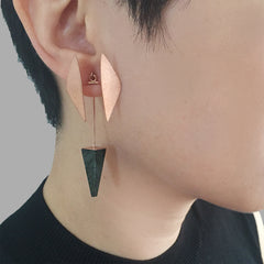 Triangle Shape With Green Marble Stone Rose Gold Studs