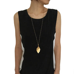 Hammered Leaf Long Gold Necklace