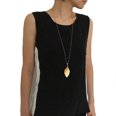 Hammered Leaf Long Gold Necklace