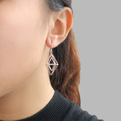 Duo 3D Cutout Diamond Rose Gold & Sliver Sterling Sliver Earrings