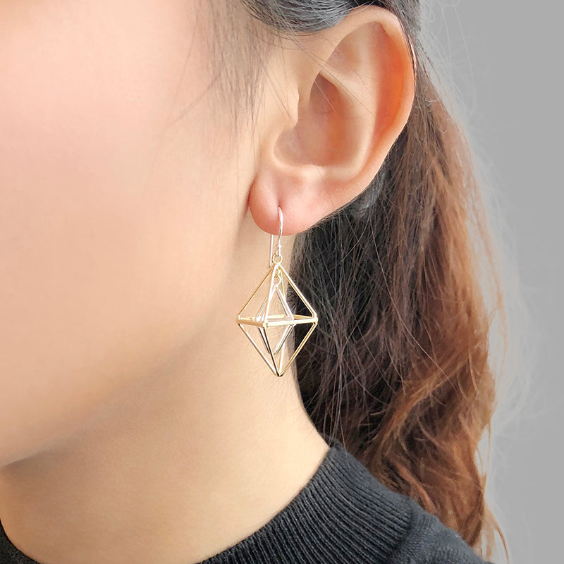 Duo 3D Cutout Diamond Gold & Sliver Sterling Sliver Earrings