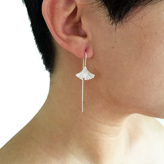 Ginkgo Sterling Silver Long Hook Earrings