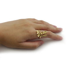 Flower Heart Branches Gold Sterling Sliver Ring
