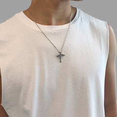 2 Wings Cross (Medium Size) Sterling Silver Necklace