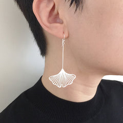 Big Cutout Ginkgo Sterling Silver Earrings