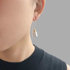 Gold upside down flower silver Steling Pull-Thru Earrings