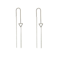 Tiny Cutout Triangle With Chain Sliver Pierced Earrings