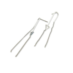 Tiny Cutout Triangle With Chain Sliver Pierced Earrings