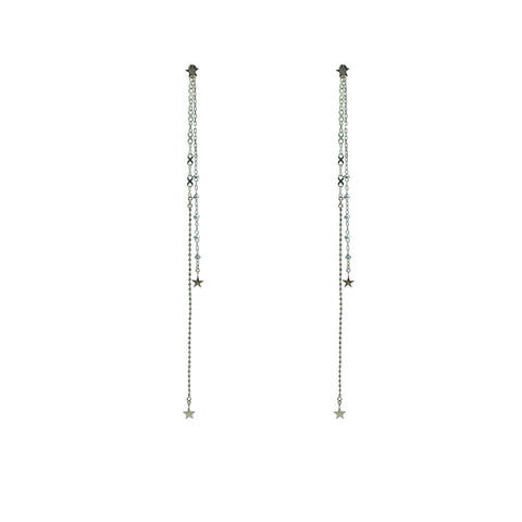 Diamond 0.01ct xoxo chain cable with cut ball chain and star 10K real gold earrings