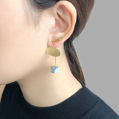 Oval Wing With Black Marble Gold Sterling Sliver Earrings