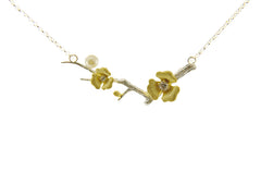 Gold Plated Flower On Sliver Branch Sterling Sliver Short Necklace