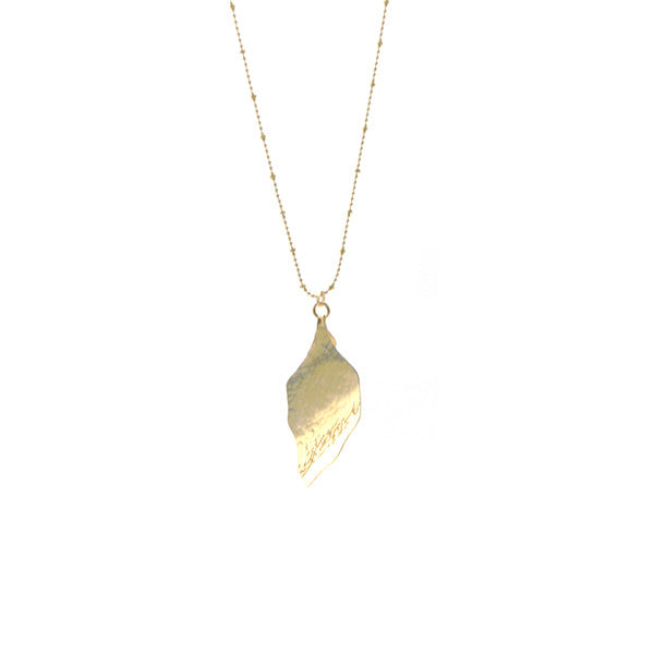 Hammered Leaf Long Gold Necklace