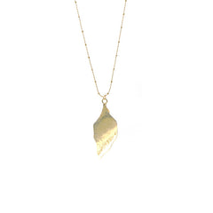 Hammered Leaf Long Gold Necklace