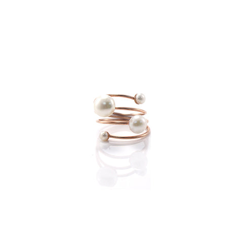 Slinky Wire Quartet Pearls Rose Gold Sterling Silver Ring