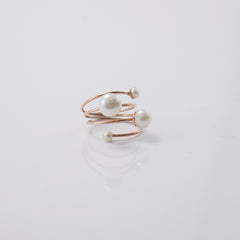 Slinky Wire Quartet Pearls Rose Gold Sterling Silver Ring