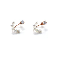 CZ with Quartet Hanging Pearl Rose Gold Sterling Silver Studs