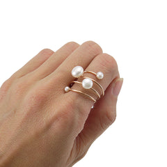 Slinky Wire Quartet Pearls Rose Gold Sterling Silver Ring