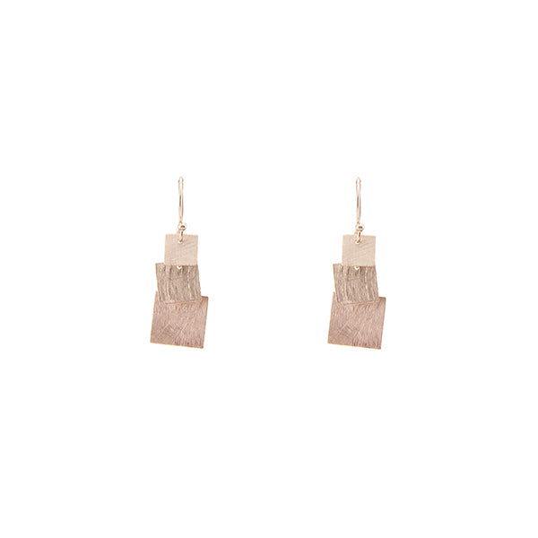 Triple Square Rose Gold Sterling Silver Earrings