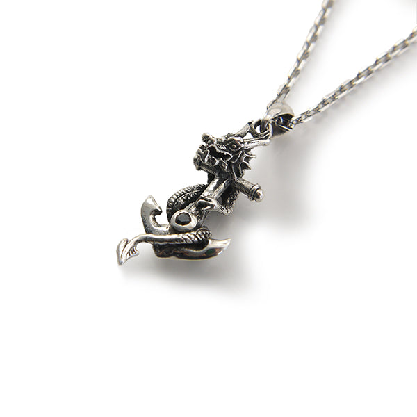 Dragon Wrap on Anchor with Black CZ (Small Size) Sterling Silver Necklace