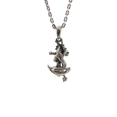 Dragon Wrap on Anchor with Black CZ (Small Size) Sterling Silver Necklace